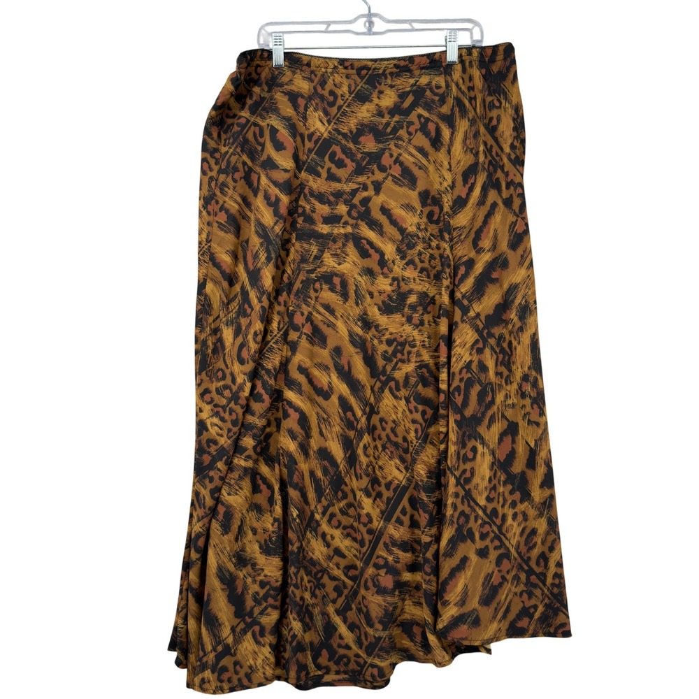 Bob‎ Mackie Animal Print Maxi Skirt 1X Elastic Waist Art to Wear Retro Boho Chic